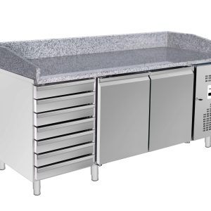 Pizzakühltisch 2,02 m x 0,8 m x 1m mit 2 Türen und 7 Schubladen