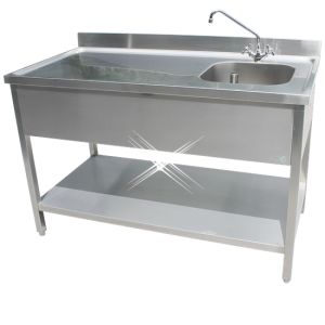 Rvs cheftafel met bodemschap 1000x700x900 mm (spoelbak rechts + rand)